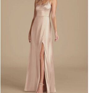AZAZIE X KENDALL + KYLIE A-Line Side Slit Stretch Satin Floor-Length Dress